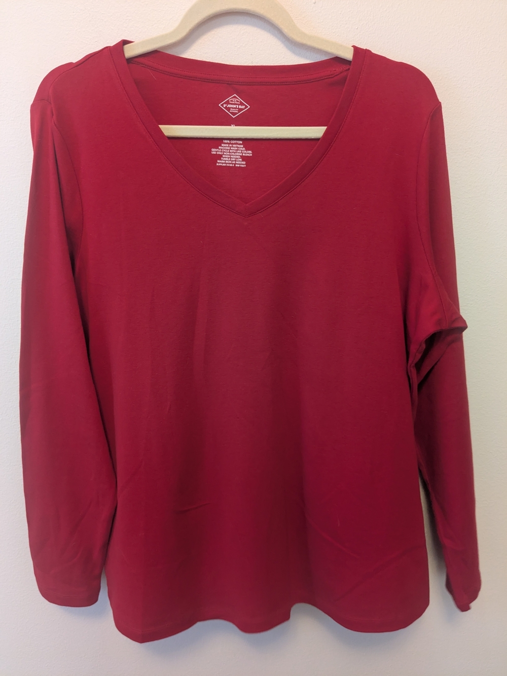 St. John's Bay Women's V-Neck Long Sleeve Shirt - Red